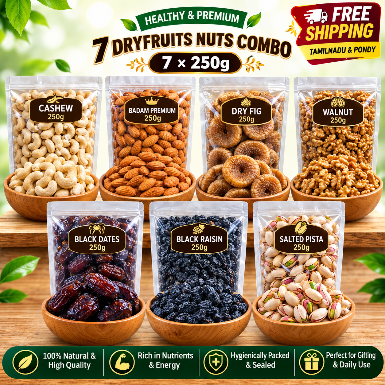 7 × 250g Nuts Dryfruits Combo